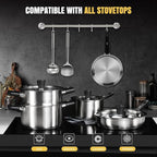 Meythway 𝐔𝐏𝐆𝐑𝐀𝐃𝐄 Stainless Steel Cookware Set Non Toxic, 14PCs Stainless Steel Pots and Pans Set with Stay-Cool Handles, Kitchen Induction Cookware with Steamer, Utensil Sets and Pot Protectors