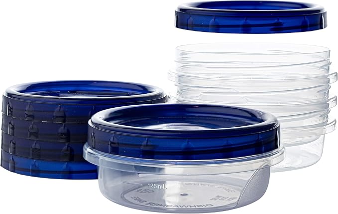 PLASTICPRO [8 oz 96 Pack] Twist Top Deli Containers Clear bottom With blue Top Twist on Lids Reusable, Stackable, Food Storage Freezer Container Pack of 96