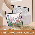 Weed Pot Holder Set of 2,Herbs and Wild Flowers Kitchen Heat Resistant Potholder for Women Men BBQ Cooking Baking