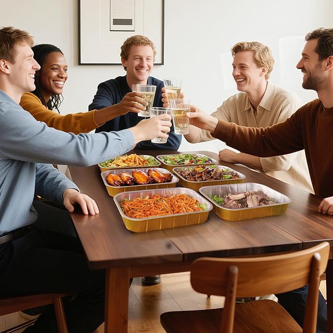 Aluminum Foil Pans,9x13,Heavy Duty Aluminum Pans, Disposable Aluminum Pans,Gold Foil Pans, Deep Container for Heating, Baking, Cooking, BBQs, Parties,Storing,Catering,118oz (5 Pack)