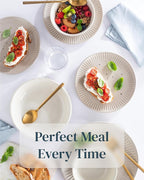 Stoneware Dinnerware Set for 8 People HYGGE 32-Piece - Elegant Scandi Design - Premium Dish Set - Bowl and Plate Set - Tableware for 8 People in a Ribbed Design - Pure Living in Light Brown