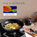 Nonstick Frying Pan, 8/10/12 Inch Skillet with Stay Cool Handle, Fully Coated, Induction Compatible & Oven Safe, 100% Dishwasher Safe, PTFE & PFOA Free（8 Inch, Black Sesame）
