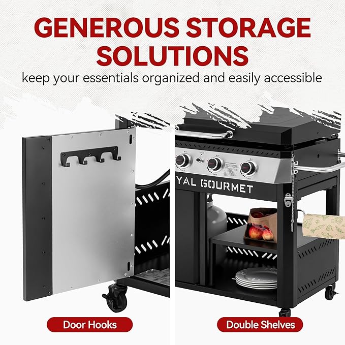 Royal Gourmet GB4008T 4 Burner Propane Gas Griddle with Pull-Out Expandable Table & Foldable Side Shelf, 34-Inch Flat Top Grill with Hood for Outdoor Cooking & Backyard Barbecue, Black