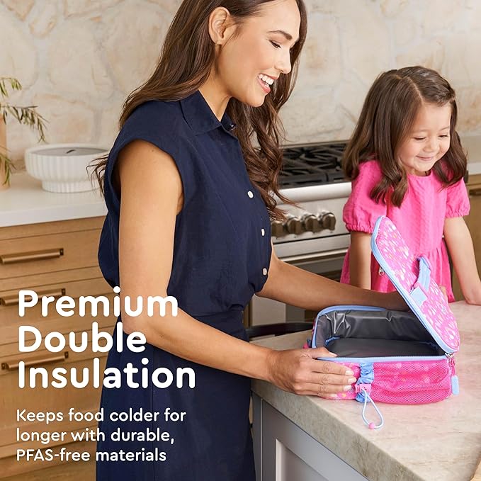 Bentgo Kids Lunch Bag - Double-Insulated, Reusable Lunch Bag for Kids 3+ with Adjustable Strap; Holds Lunch Box/Water Bottle/Snacks; Easy-Clean, Water-Resistant & Pockets (Rainbows & Butterflies)