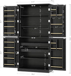 IRONCK Kitchen Pantry Storage Cabinet 72.8" H, 4 Barn Doors with Storage Rack, 4 Adjustable Shelves, Freestanding Cupboard for Dining Room Living Room, Laundry, Black