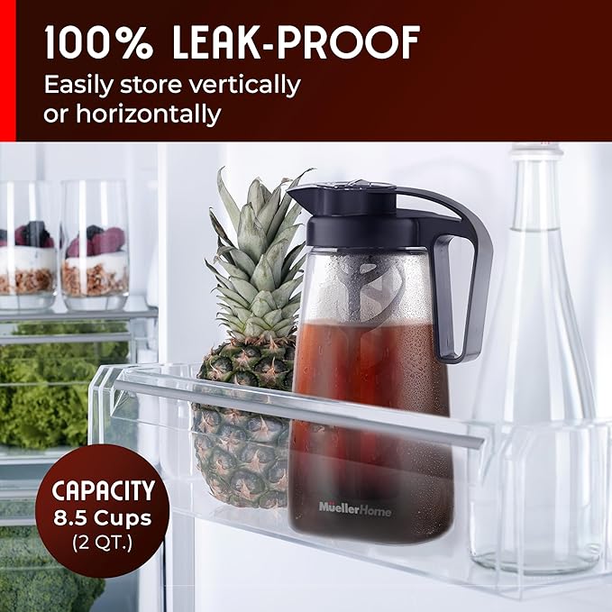 Cold Brew Coffee Maker, 64 oz Tritan Fortified Pitcher, Pour Spout Handle Lid, Resilient & Leak-Proof for Iced Coffee Tea