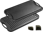 Cast Iron Griddle (20" by 10"), Reversible, Pre-Seasoned, Grill and Griddle Combo Pan, BBQ, Campfire, fits over two stovetop burners