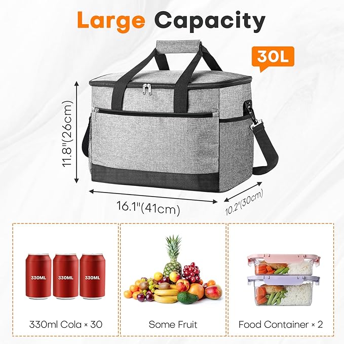 Collapsible Cooler Bags Insulated, 48 Cans Soft Cooler with Front Zipper Pocket & Shoulder Strap, Portable Leakproof Soft Sided Coolers for Camping/Beach/Picnic/Travel - Grey
