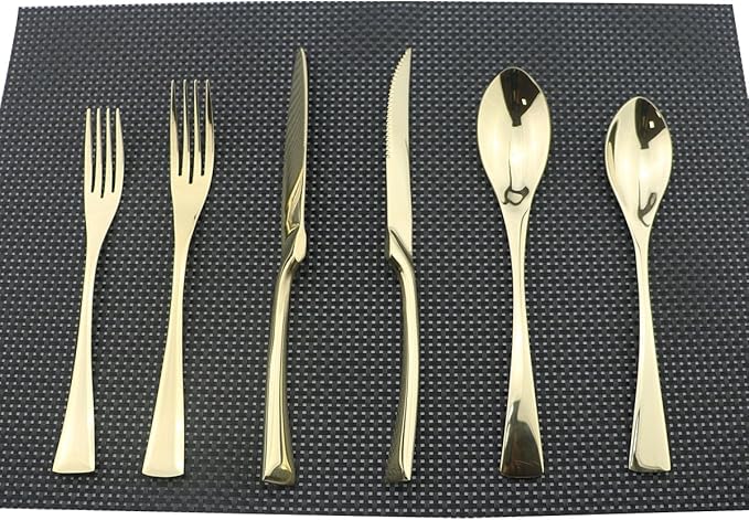 Flatware Set 18/10 Stainless Steel Mirror Polished Champagne gold Cutlery - Silverware Utensil Set of Steak Knife Dinner Fork Knife Spoon Salad Fork Dessert Spoon,24 Piece Service for 4