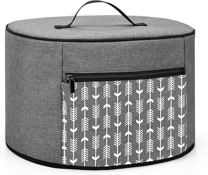 YARWO Slow Cooker Dust Cover Compatible for Crock Pot and Hamilton Beach 6-8 qt Slow Cooker, Dust Free Cover with Zipper Pocket and Wipe Clean Liner, Gray with Arrow