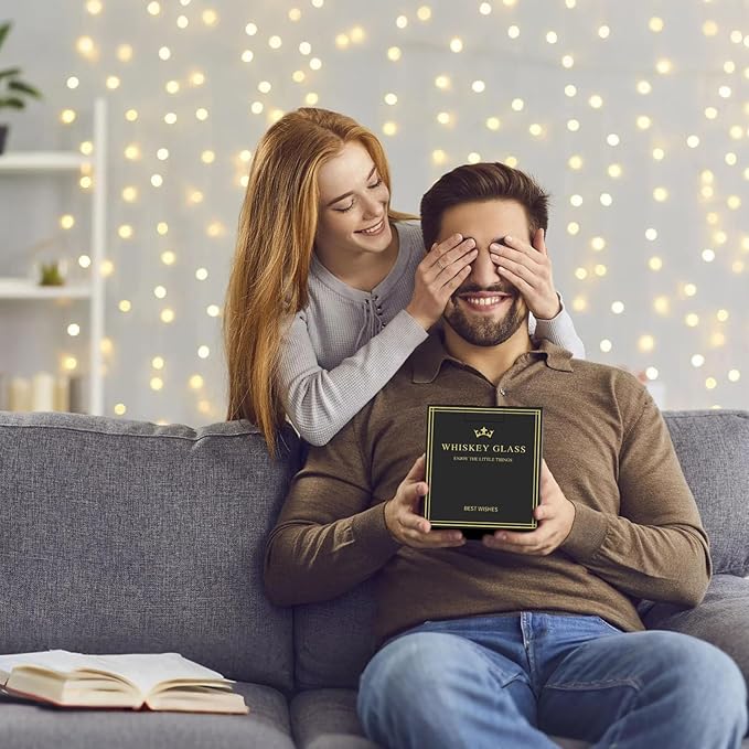 Personalized Whiskey Glasses Gifts for Men, Monogrammed Engraved A-Z 10.6 oz Rocks Glass Customized Gift, Unique Christmas Birthday Gifts for Men Him Dad Husband Brother Son (H)