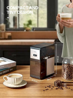 Electric Burr Coffee Grinder, Reemix Automatic Flat Burr Coffee for French Press, Drip Coffee and Espresso, Adjustable Burr Mill, Black+Silver