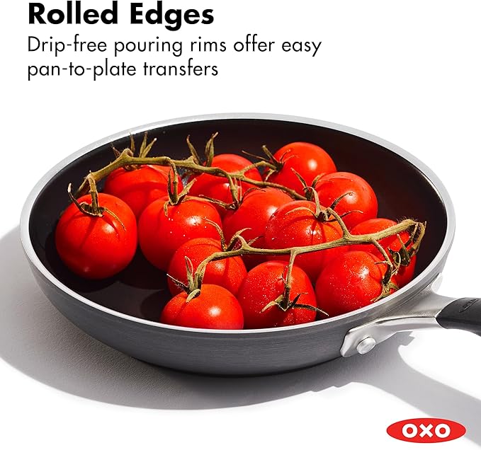 OXO 8” Non-Stick Every Day Frying Pan, BPA-Free Comfort Grip Silicone Handle, Dishwasher & Oven Safe, PFAS-Free Ceramic Skillet, Black