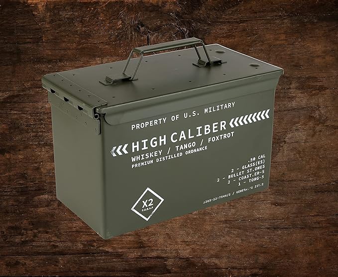 Titan LSO Whiskey Glasses and Stones in Unique Tactical Box Display | Bourbon Cocktail Cups, Coasters and Tongs | Gifts for Men | Glass Set