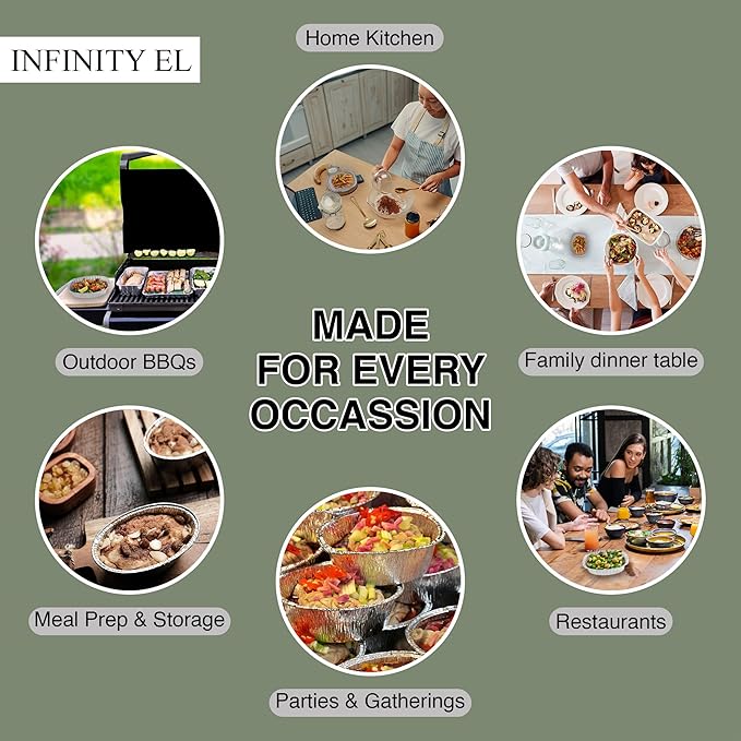 INFINITY EL Disposable Mini Oval Aluminum Pans 10 Pack | Deep Disposable Baking Pan | Heavy Duty Oval Aluminum Roasting pan for Chafing, Turkey, Lasagna, Thanksgiving, Christmas, Parties & Meal Prep