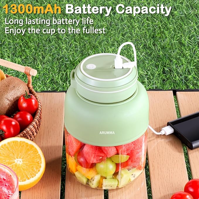 Portable Smoothie Blender for Smoothies & Shakes 43oz 1300ML USB Charging Cordless Powerful Blades Blending Portable Juice Cup Blender for Small Ice Fruit Vegetable Crush Kitchen Gym Outdoor