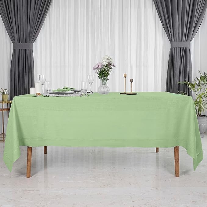 D'Moksha Homes Sage Green Linen Tablecloth for Rectangle Tables 60 x 90 Inch - 100% Pure Linen Green Table Cloth - Classic Hemstitch, Machine Washable Tablecloth for Summer, Fall and Halloween