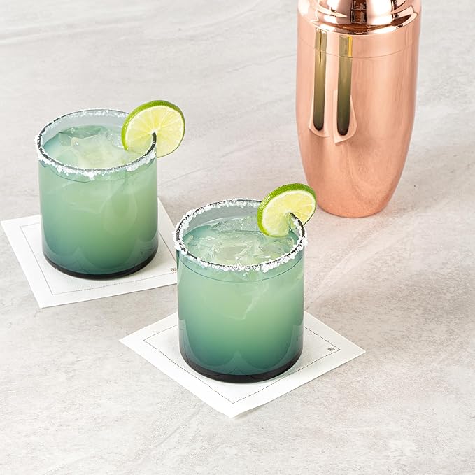 Restaurantware-Vetri 10 Ounce Old Fashioned Glasses, 6 Dishwashable Whiskey Glasses - No-Lead, Durable, Blue Glass Tumblers For Scotch, For Drinking Liquor, Cocktail, Bourbon, Cognac, And More