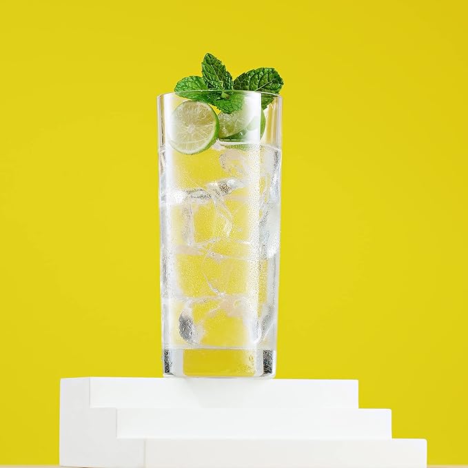 Godinger Highball Drinking Glasses, Italian Made Tall Glass Cups, Water Glasses Drinking Set, Cocktail Glasses - 14oz, Set of 4, Made In Italy