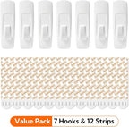 hookay 5lbs Utility Hooks, Damage-Free Hanging Wall Hooks, No Tools Removable Hanging Organizational Items in Living Spaces, 7 Hooks, 12 Adhesive Strips