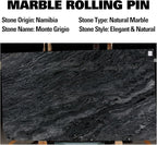 African Natural Marble Rolling Pin, Non-Stick Polished Dough Roller, Pasta, Dumpling, Fondant, Pie Crust, Bread, Pizza Dough, Kitchen Baking Pastry Tools with Mat/Scraper(Monte Grigio)