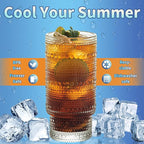 Romantic Highball Drinking Glasses Set of 4, Beaded Glassware, 16oz XL Hobnail Glassware, Vintage Glassware Set, Embossed Vintage Drinking Glasses for Beer, Cocktail, Soda (4PCS-16oz with lid)