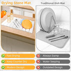 Large Stone Dish Drying Mats for Kitchen Counter, 24"(L)×16"(W), Fast Dry Super Absorbent Collapsible Dish Drying Pad (White, 24"(L)×16"(W))