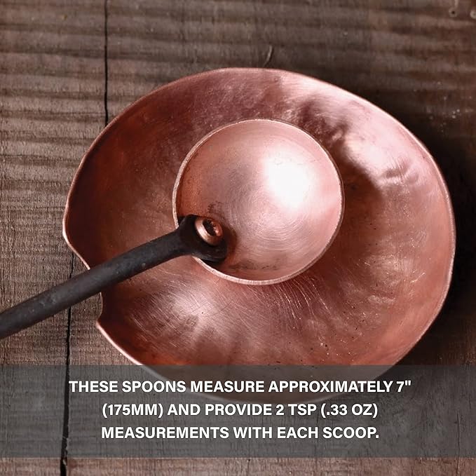 Copper and Steel Coffee Scoop | Food Grade & Measures 2 Tsp | Antique & Rustic Cast Iron Metal Spoon | Use For Espresso Beans, Tea Leaves, or Sugar | Handmade in Maine USA | By Wicks Forge