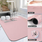 Dish Drying Mat for Kitchen Counter, Heat Resistant Drainer Mats with Non-slip Rubber Backed, Hide Stain Kitchen Super Absorbent Draining Mat, Easy to Clean Dish Rack Pad, Pink 18"x32"
