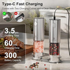 Electric Salt and Pepper Grinder Set, Upgraded 3.2oz (95ml) Large Capacity USB Rechargeable Mill with LED Light & 6 Adjustable Coarseness, Stainless Steel Shaker for Kitchen, BBQ, Gift Giving