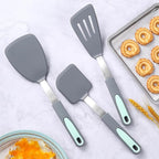 To encounter 3 Pieces Silicone Spatula Set, Heat Resistant Flexible Turner Spatulas, Nonstick Cookie Spatula, Fish Spatula, Dishwasher Safe, Light Grey
