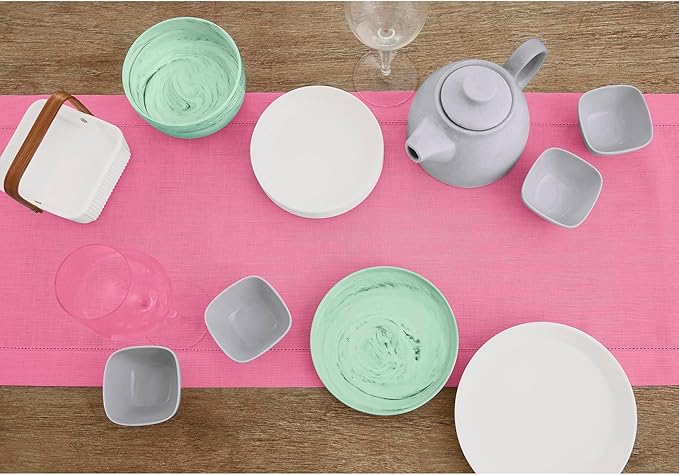 Solino Home Linen Flamingo Pink Hemstitch Table Runner 60 Inches - 100% Pure Linen Small Table Runner 14 x 60 Inch Ideal for Dresser and Coffee Tables - Classic Hemstitch, Summer, Halloween