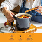 Granite Ware 5-Piece Bicolour Cookware Set, Enameled Steel with Glass Lid, Speckled Black & Cream, Oven Safe to 935°F