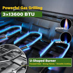 34-Inch Premium Built-In Liquid Propane Griddle for Outdoor Kitchen, 3-Burner Heavy Duty Stainless Steel Flat Top Grill with Lid, 48,000 BTUs, Large Cooking Area for BBQ Island, Outdoor Cooking,Silver