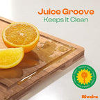 Riveira Brown Bamboo Wood Cutting Board – Gourmet Bamboo Grandeur: 15 x 10 Wooden Cutting Board – Wooden Cutting Boards For Kitchen Decorative – Innovative Juice Grooves Wooden Chopping Board