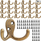 Coat Hooks Wall Hooks for Hanging - 25 Pack Bronze Double Prong Hook Wall Mounted - Great for Living Room, Bedroom, Entryway, Closet for Coat, Bag, Towel, Hat, Key, Cup, Heavy-Duty, Easy to Install