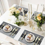 Placemats Set of 6 - Easy Clean Washable Vinyl Placemats - Heat Resistant PVC Place Mats for Dining Table (Black and Gray, 6)