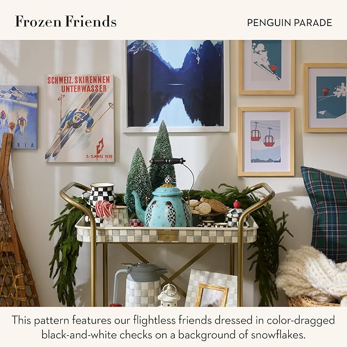 MACKENZIE-CHILDS Enamel Tea Kettle, Cute Tea Kettle for Stovetop, 2 Quarts, Penguin Parade