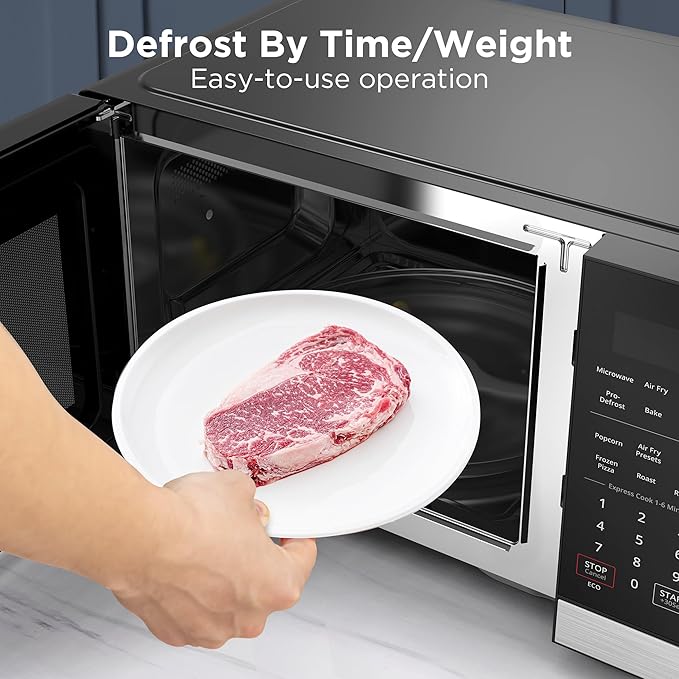 BLACK+DECKER 5-in-1 Microwave Oven with Air Fry, Combi, Bake, Roast, and Convection Cooking, 0.9 cu. ft. Countertop Microwave, Stainless Steel, 900 Watts, Child-Lock, ES9P032NA