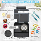 Bento Lunch Box with 9.5 oz Soup Thermo, Kids Leakproof 4 Compartments Bento Box with Silicone Cupcake,Fruit Fork,Spoon and Sauce Cup,Insulated Food Jar for School Travel-Game