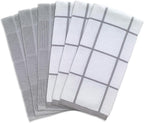 T-fal Solid & Checked Parquet Kitchen Towels: Highly Absorbent, Super Soft Long Lasting - 100% Cotton, 16"x26" Dish Towels for Cleaning & Drying Dishes, Pans, Glassware, Countertops, 6-Pack, Gray
