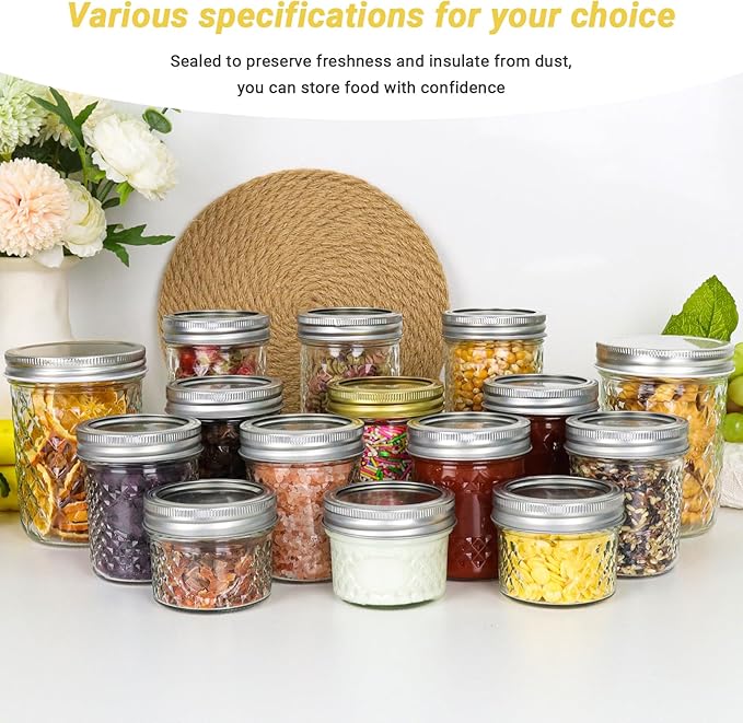 6 oz Glass Mason Jars, 30 Pack Regular Mouth Glass Canning Jars with Silver Aluminum Lids and Bands, Airtight Jam Jars for Food Storage, Pickling, Fermenting, Honey, Jelly, DIY Candles Decor