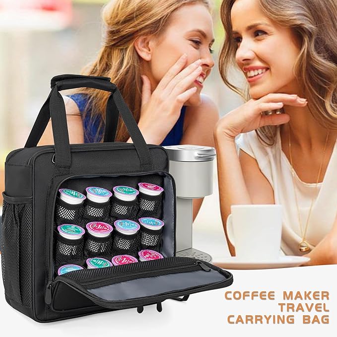Coffee Maker Carrying Bag Compatible with Keurig K-Mini or K-Mini Plus, Single Serve Coffee Brewer Portable Storage Bag with Extra Pockets, Storage Tote Case With Multiple Pockets for K-Cup