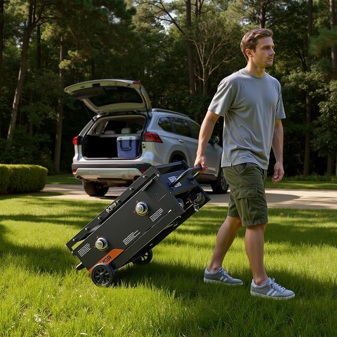 VEVOR Gas Griddle, 2-Burner Flat Top Grill, 28 inch Grill Plate Foldable Propane Griddle with Wheels, 30000 BTU Outdoor Flat Top Grills for Pan-Frying, Grilling, Stir-Frying, & BBQ, Pulse Ignition