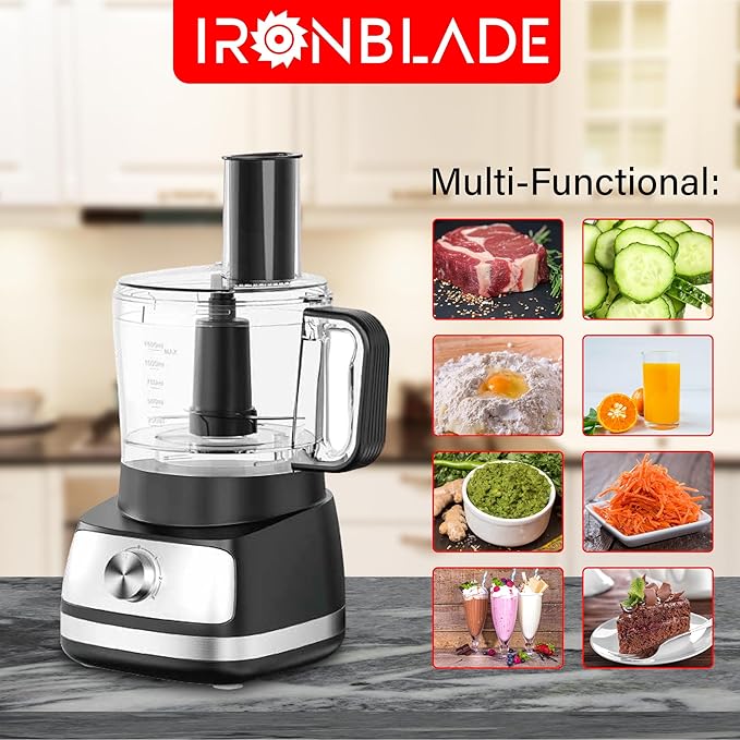 EMB IronBlade series 5-in-1 Food Processor, 1.5L Bowl, 4-Speed Control, Multi-Functional for Slicing, Shredding, Chopping, Kneading