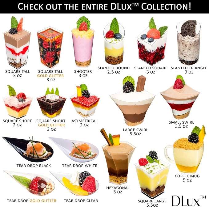 DLux 100 4-in Tear Drop Mini Appetizer Plates with Forks, Reusable Clear Plastic Spoons - Desserts and Appetizers Dishes Serving Plate - Asian Spoon Set, Small Catering Dessert Tasting Cups