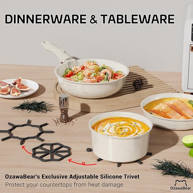 23 Pcs Pots and Pans Set Non Stick, Ceramic Cookware Set Non Toxic with Detachable Handles, Healthy Induction Cookware Oven Safe RV Kitchen Set, PFAS PFOA & PTFE Free, Cream White