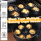 Koluti Reusable Silicone Baking Cups Set of 12, Nonstick Muffin Cupcakes Mold with Double Handle, BPA Free, Mini Round Air Fryer Cupcake Liners, Black
