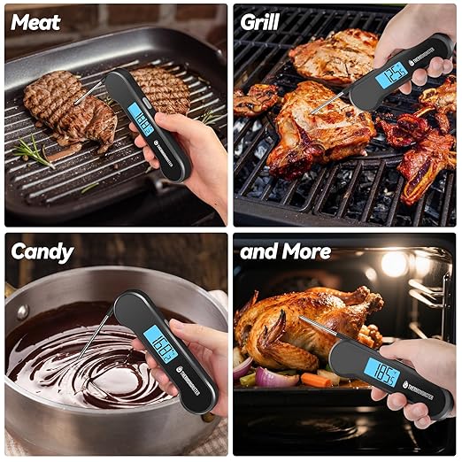 0.5 Sec Instant Read Meat Thermometer Digital with ±0.5℉ Precision, Food Thermometer for Cooking Kitchen Gadgets, Oven Grill Candy BBQ Essentials Accessories, Gifts for Him Dad Men Birthday, Black