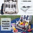 Picnic Basket Sets for 4 Persons with Insulation Layer,Waterproof Picnic Blanket, Tableware for Family,Party,Outdoor Living,Camping